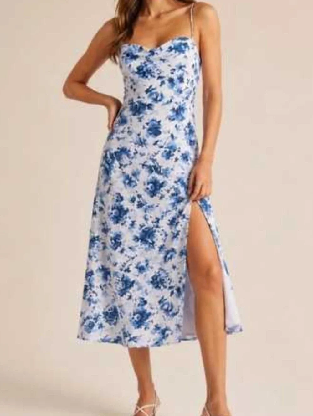 Abercrombie Off White And Blue Floral Slit Dress